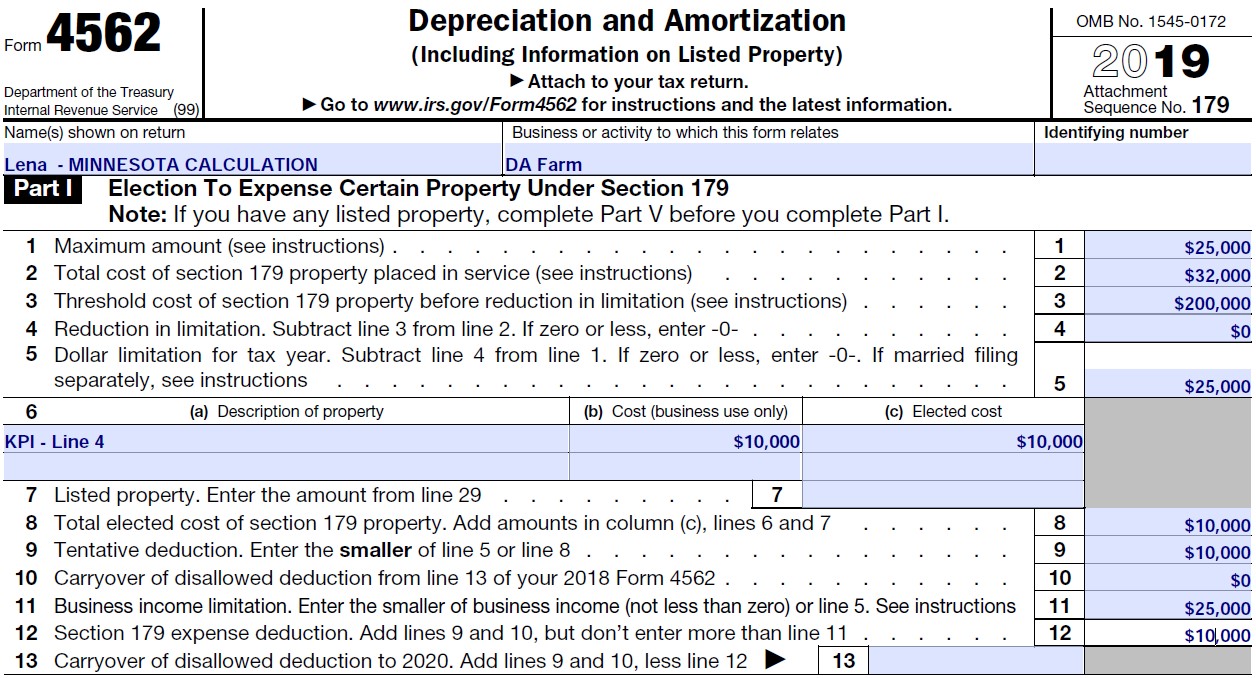 Section 179 Addback Example 2 Partnership Flow Through Minnesota Department Of Revenue