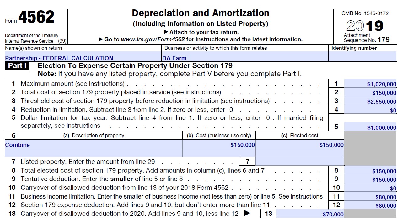 Partnership’s Federal Form 4562 — Example 